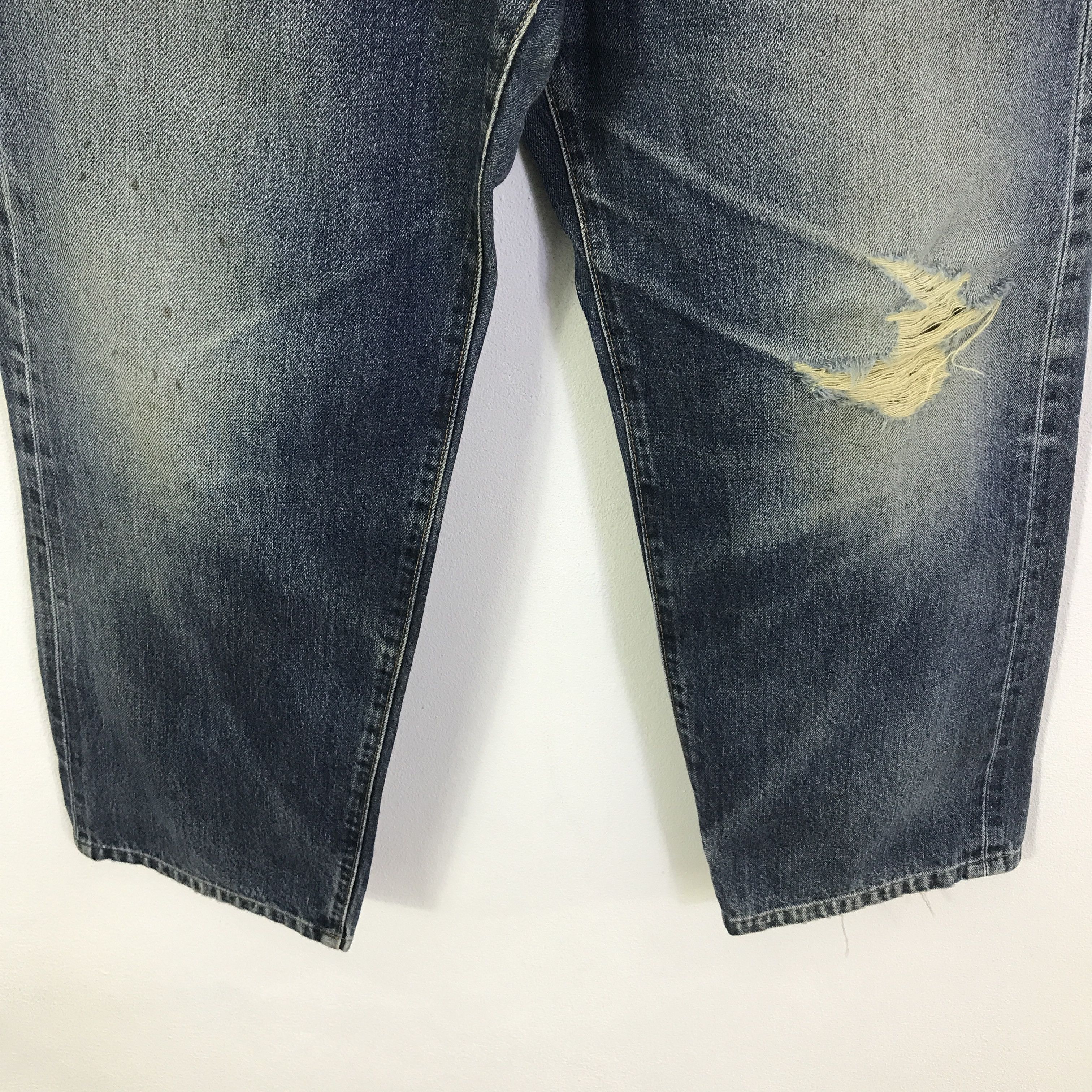 Japanese Brand bobson distressed Baggy denim pants K74B14 Size US 33 - 3 Thumbnail