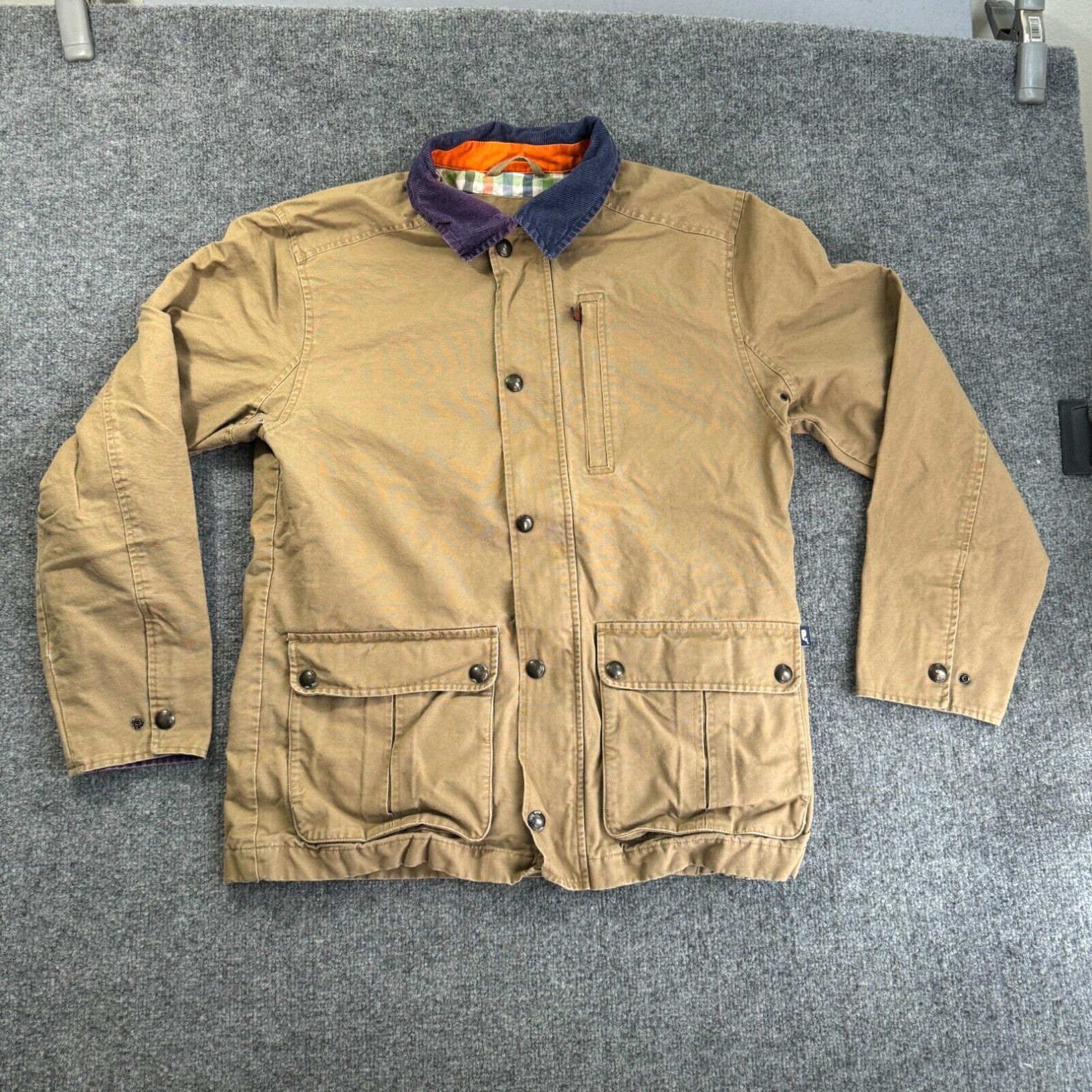 image of Vineyard Vines Jacket Boatyard Tan Canvas Coat Corduroy Collar Mens Medium in White