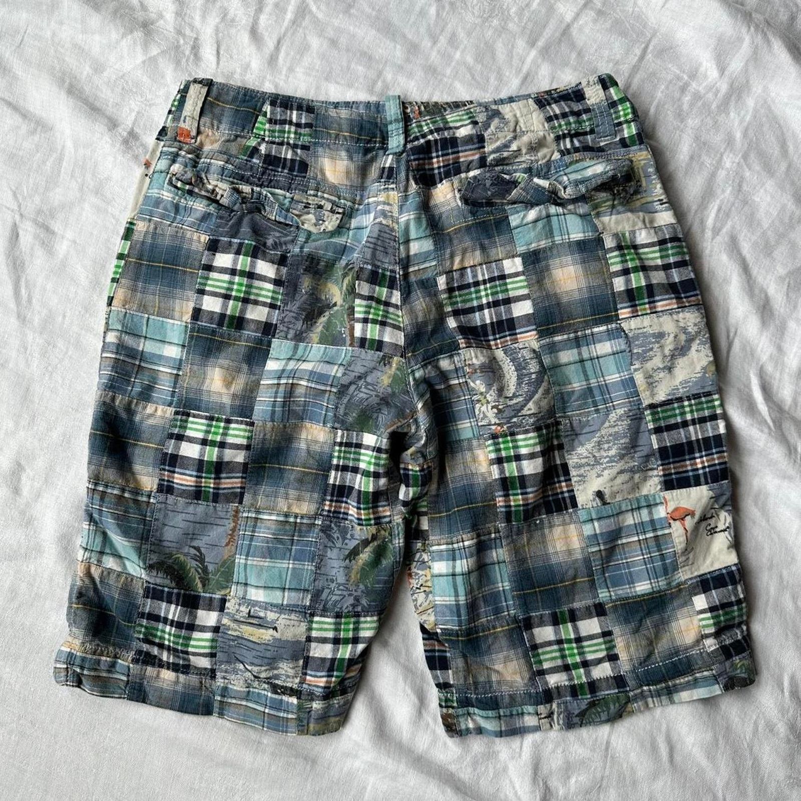 Old Navy × Vintage Vintage Y2K 2000s Old Navy Cream Blue Plaid Baggy Long Short Size US 32 / EU 48 - 6 Thumbnail