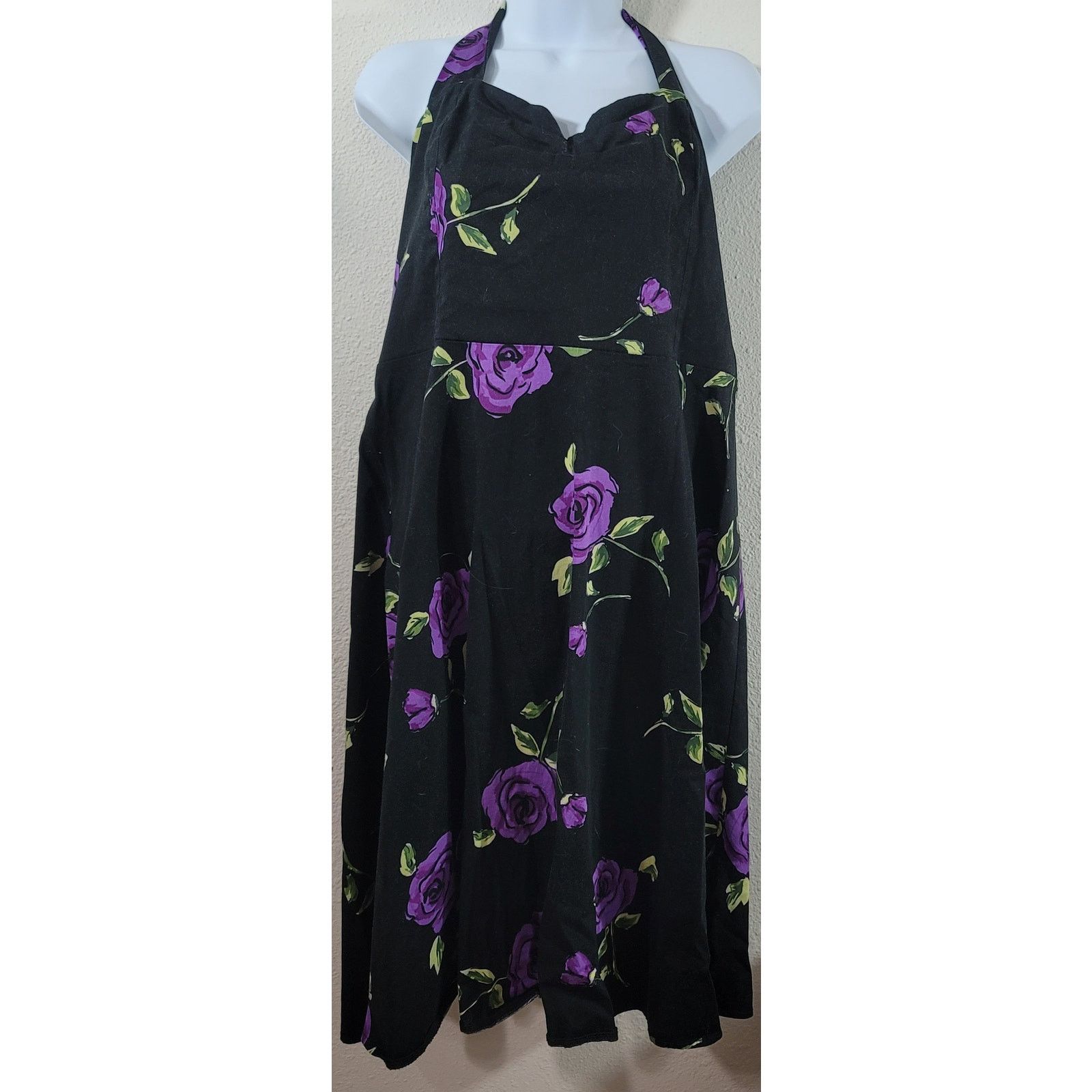 Other Black Purple Floral Halter A Line Dress XL Lightweight Soft Size XL / US 12-14 / IT 48-50 - 1 Thumbnail