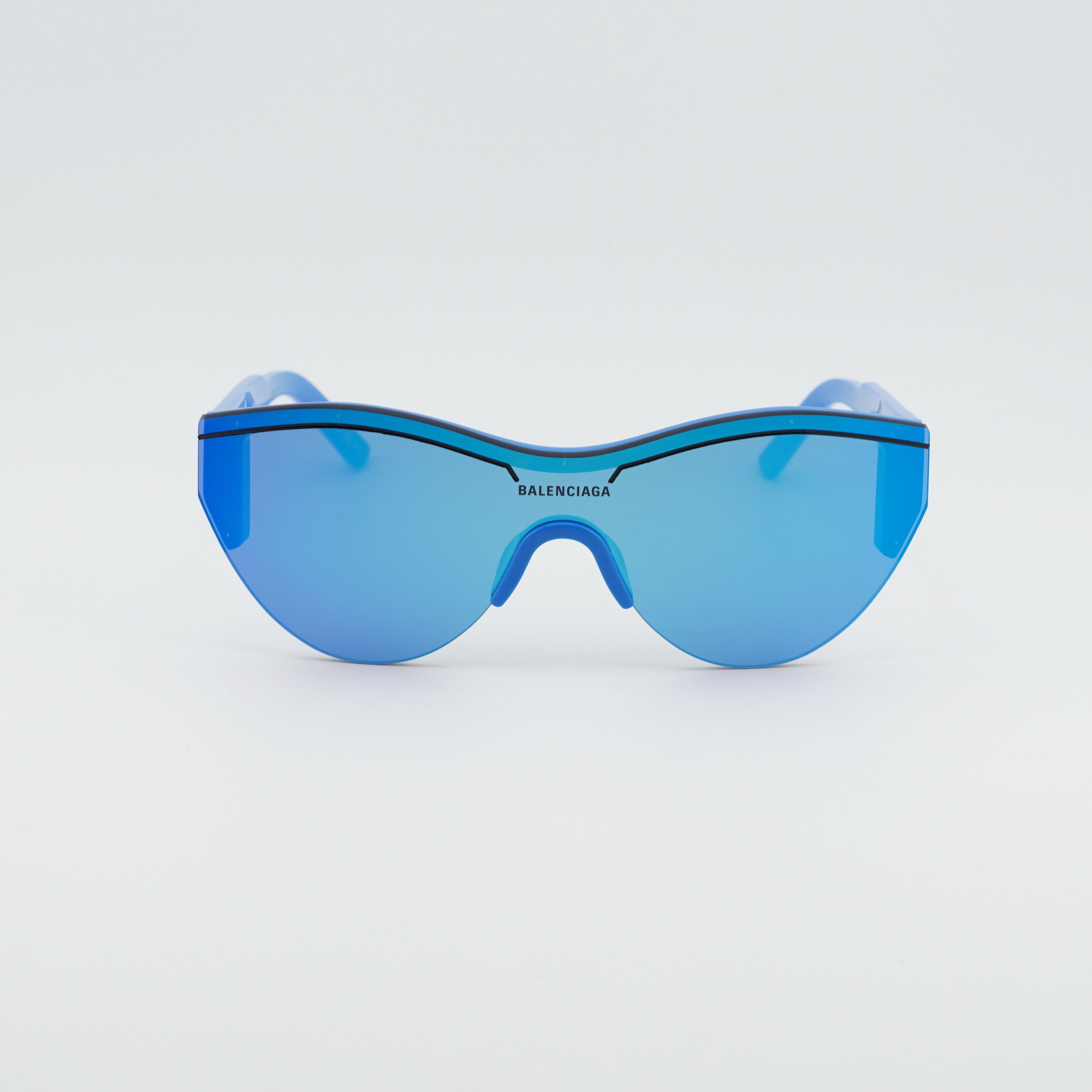 Balenciaga Balenciaga BB0004S 013 Semi Rim Sunglasses Blue Shield Frame Size ONE SIZE - 7 Thumbnail