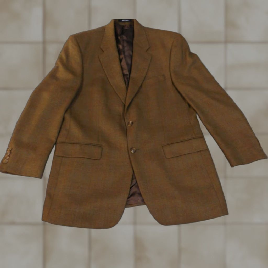 Chaps VINTAGE Chaps Ralph Lauren blazer / coat Wool 42L Mens Brown Two-Button Geometric Tweed Regular Peak Lapel 90s Classic Jacket Thick Wool Size 42R - 1 Thumbnail