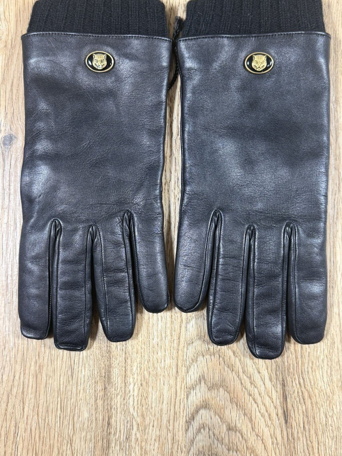 Gucci Gucci Tiger Head Nappa Leather & Cashmere Gloves – Black Size ONE SIZE - 5 Thumbnail