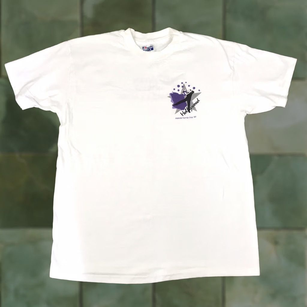 Hanes VINTAGE Hanes T-Shirt Single Stitch 80s White Crew Neck Short Sleeve Large Graphic Tee 1989 Hollywood Dance Mens/Womens Size US L / EU 52-54 / 3 - 1 Thumbnail