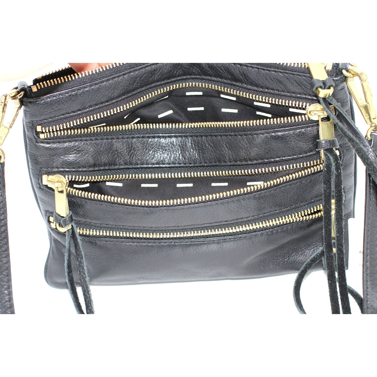REBECCA MINKOFF Rocker Crossbody Pebbled Black Leather Purse