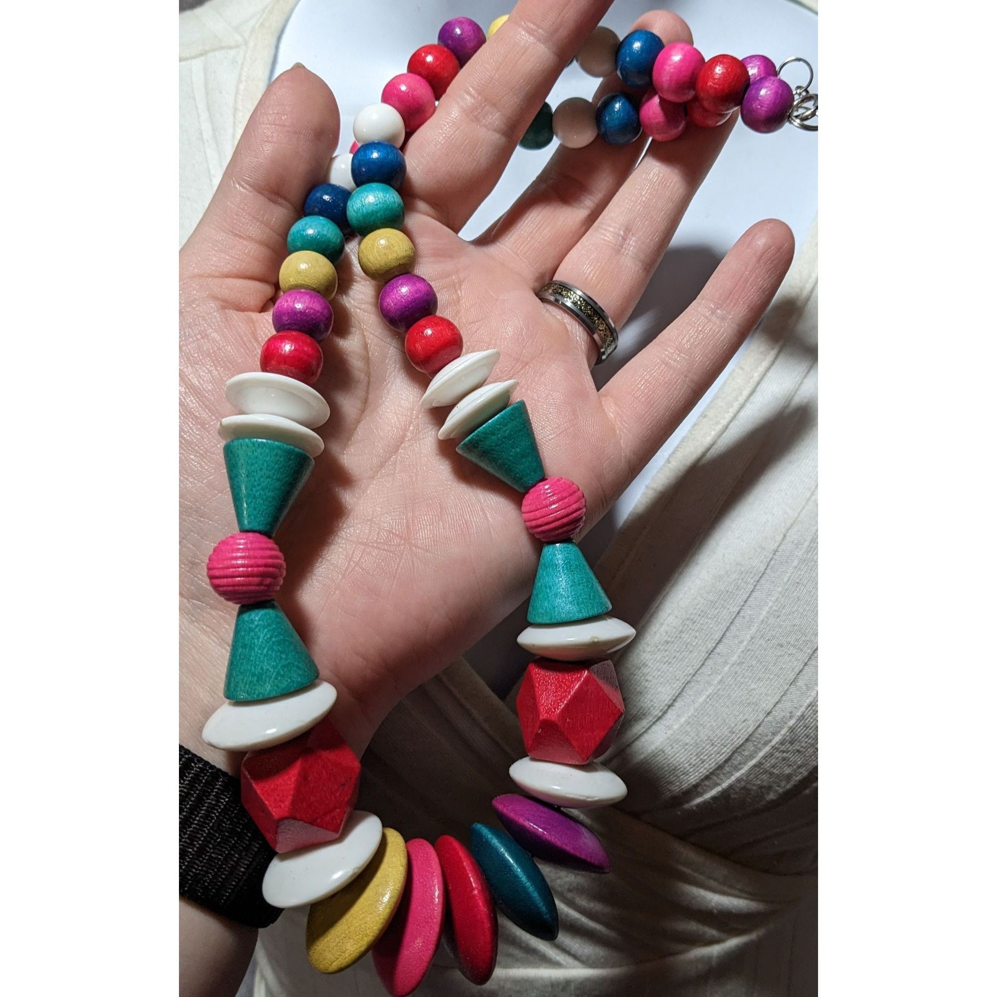 Other Vintage Rainbow Wood Beaded Statement Necklace Size ONE SIZE - 7 Thumbnail