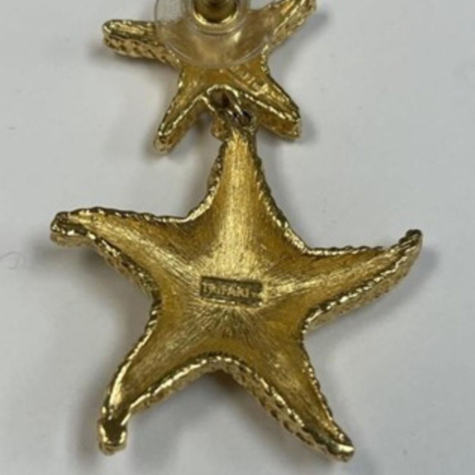 Vintage TRIFARI Gold Starfish Earrings, 1980s Signed Post w Dangles Size ONE SIZE - 2 Thumbnail