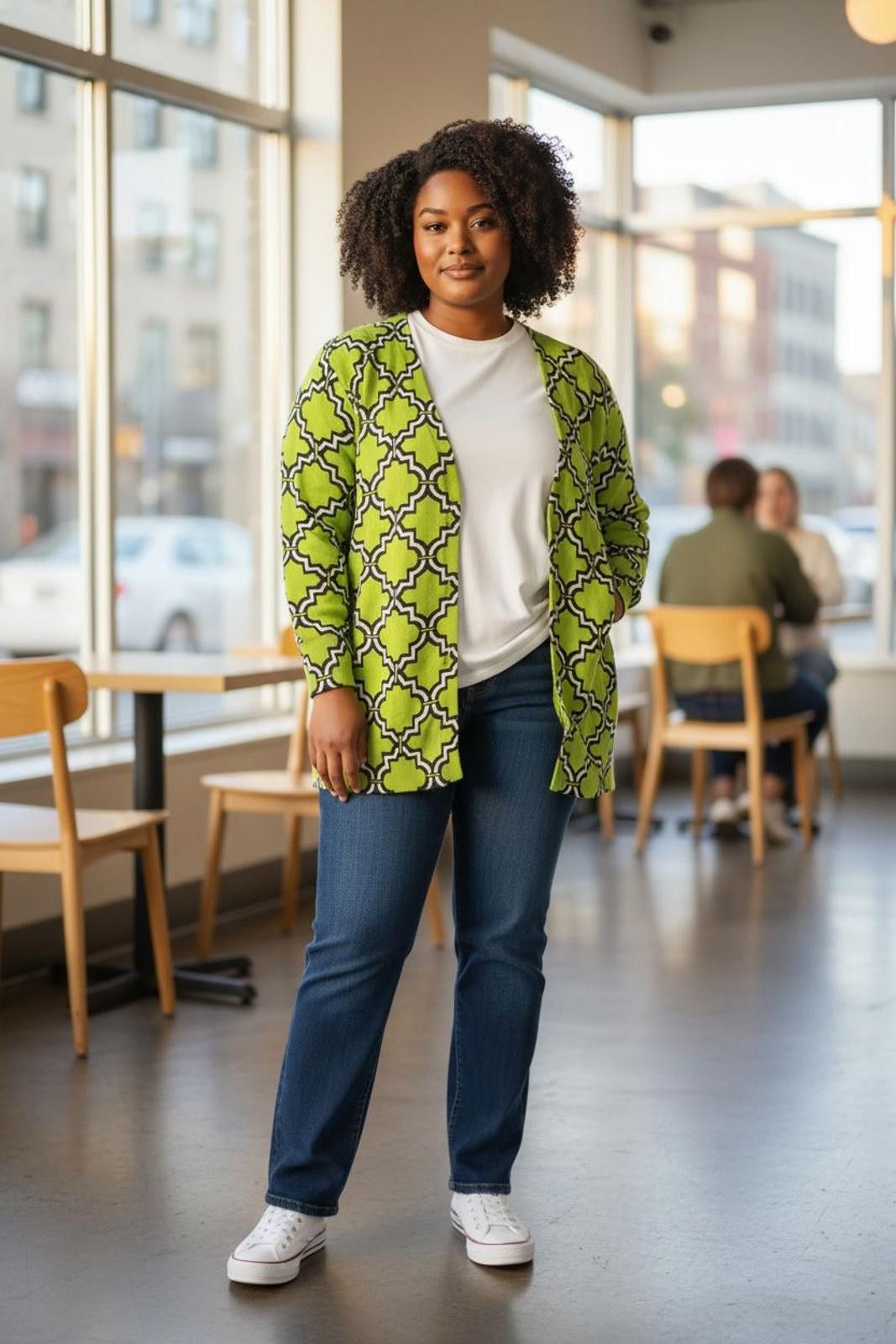 Other Crown & Ivy Green Patterned Women's Cardigan Jacket Size XL / US 12-14 / IT 48-50 - 2 Thumbnail