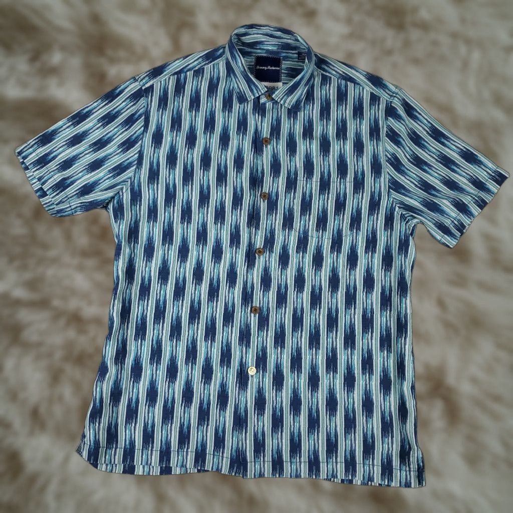 Tommy Bahama Tommy Bahama Shirt Mens Medium Blue Striped Silk Hawaiian Button-Up Short Sleeve Shirt Size US M / EU 48-50 / 2 - 1 Thumbnail
