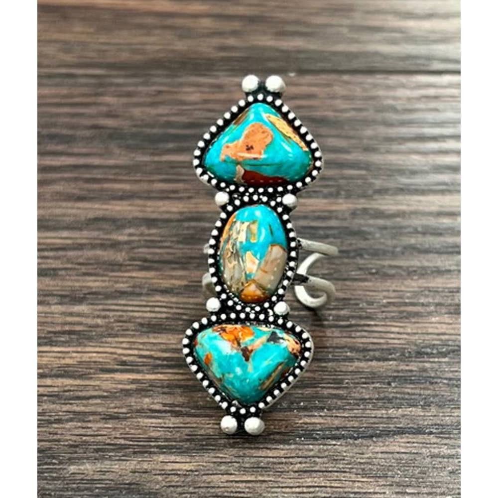 Other Southwestern Gemstone Adjustable Ring with Brass Dual Band, Size ONE SIZE - 1 Thumbnail