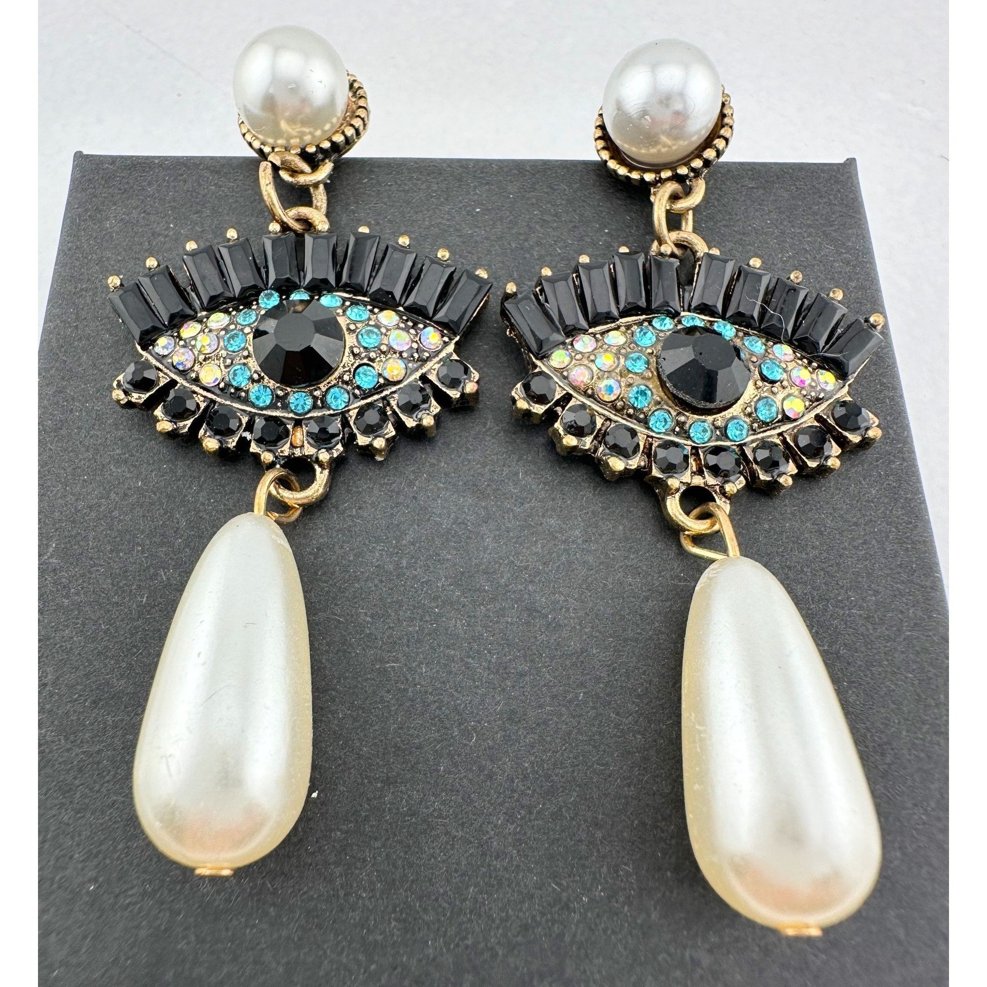 Other Evil Eye Rhinestone Pearl Drop Dangle Earrings Size ONE SIZE - 1 Thumbnail