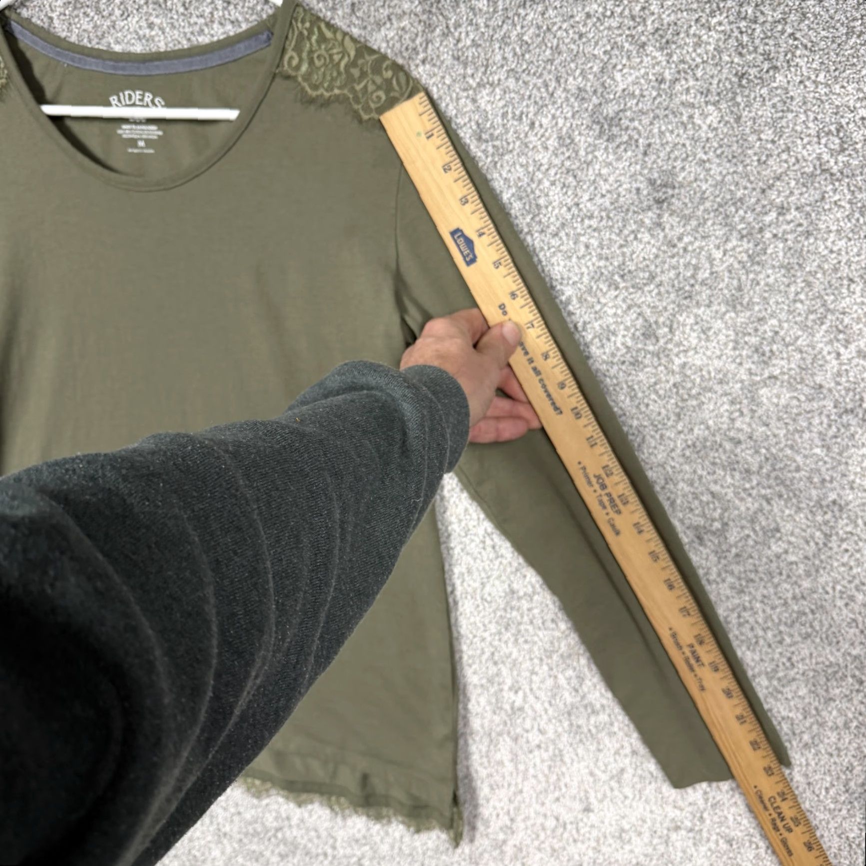 Vintage Riders by Lee Shirt Women M Green Lace Trim Boho Earthy Cottagecore Lagenlook Knit Jersey Long Sleeve Casual Travel Vintage No Size M / US 6-8 / IT 42-44 - 3 Thumbnail
