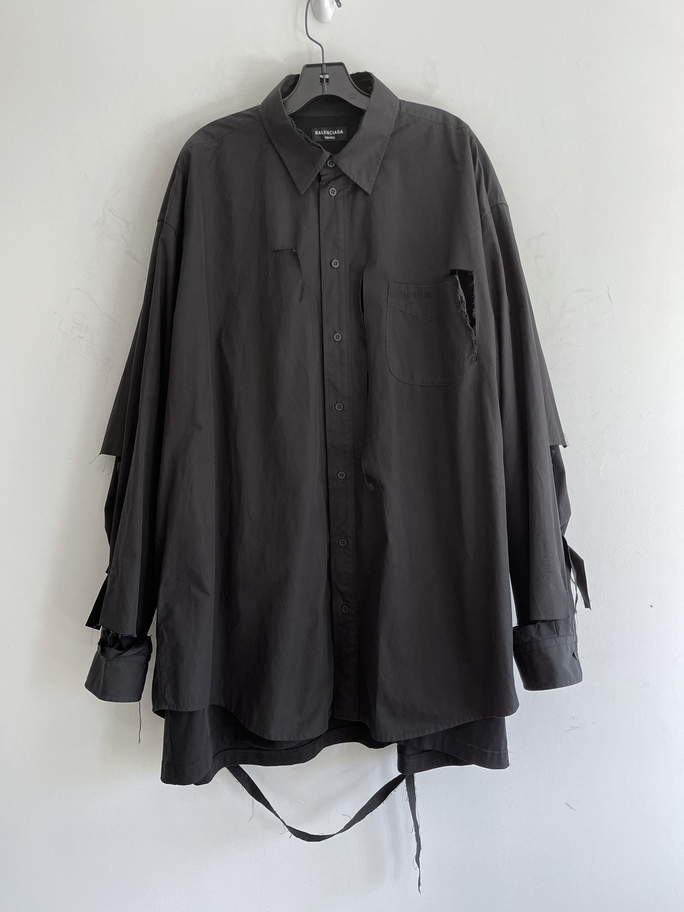 image of Balenciaga Ultra Fw21 Slashed Double Layer Shirt (38) Xxl Fit in Black, Men's