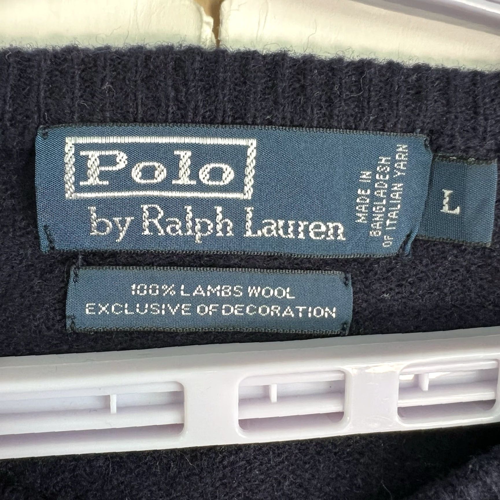 Polo Ralph Lauren VTG Ralph Lauren Polo Sweater Mens L Blue 100% Lambswool V-Neck Cable Knit Distressed Logo 90s Classic Size US L / EU 52-54 / 3 - 3 Thumbnail