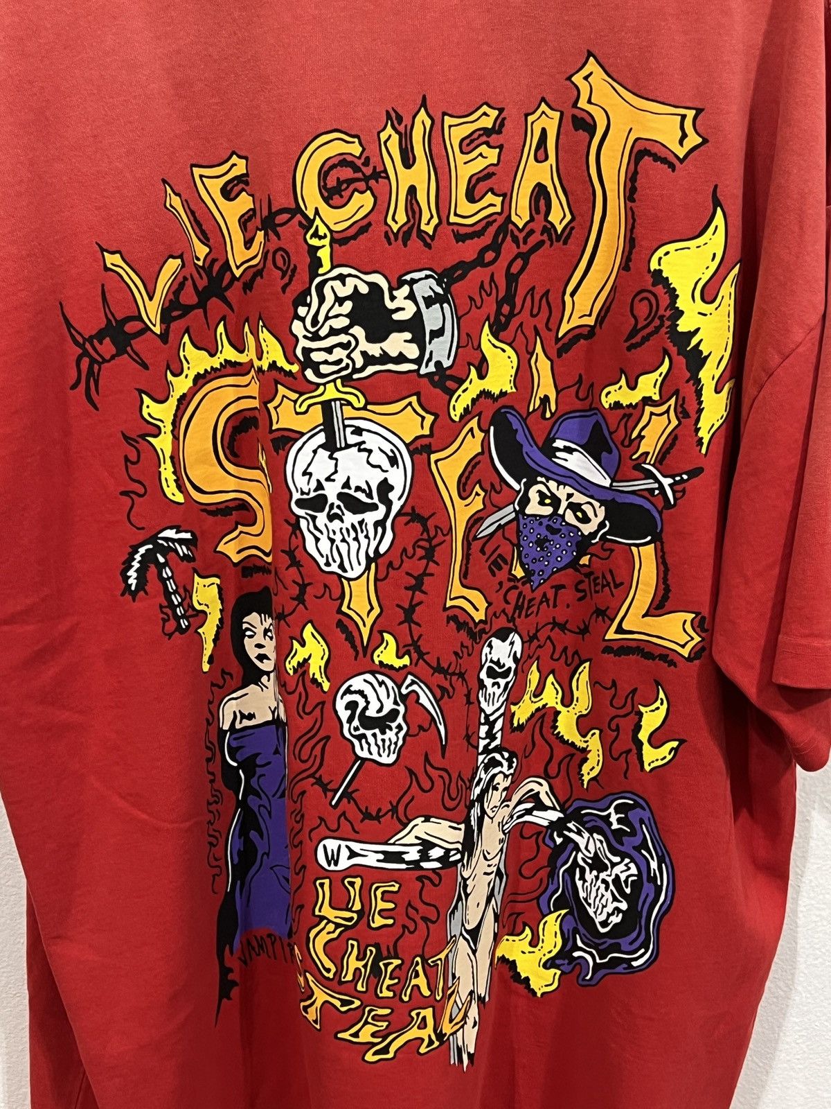 Warren Lotas Warren Lotas Lie Cheat Steal Red Tee Size US XXL / EU 58 / 5 - 6 Thumbnail