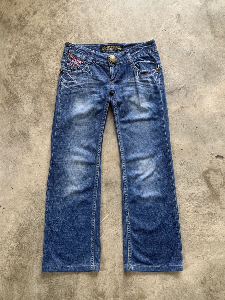 14th Addiction × If Six Was Nine × Japanese Brand Vintage Red Pepper Embroidery Bootcut Jeans Size US 33 - 1 Thumbnail