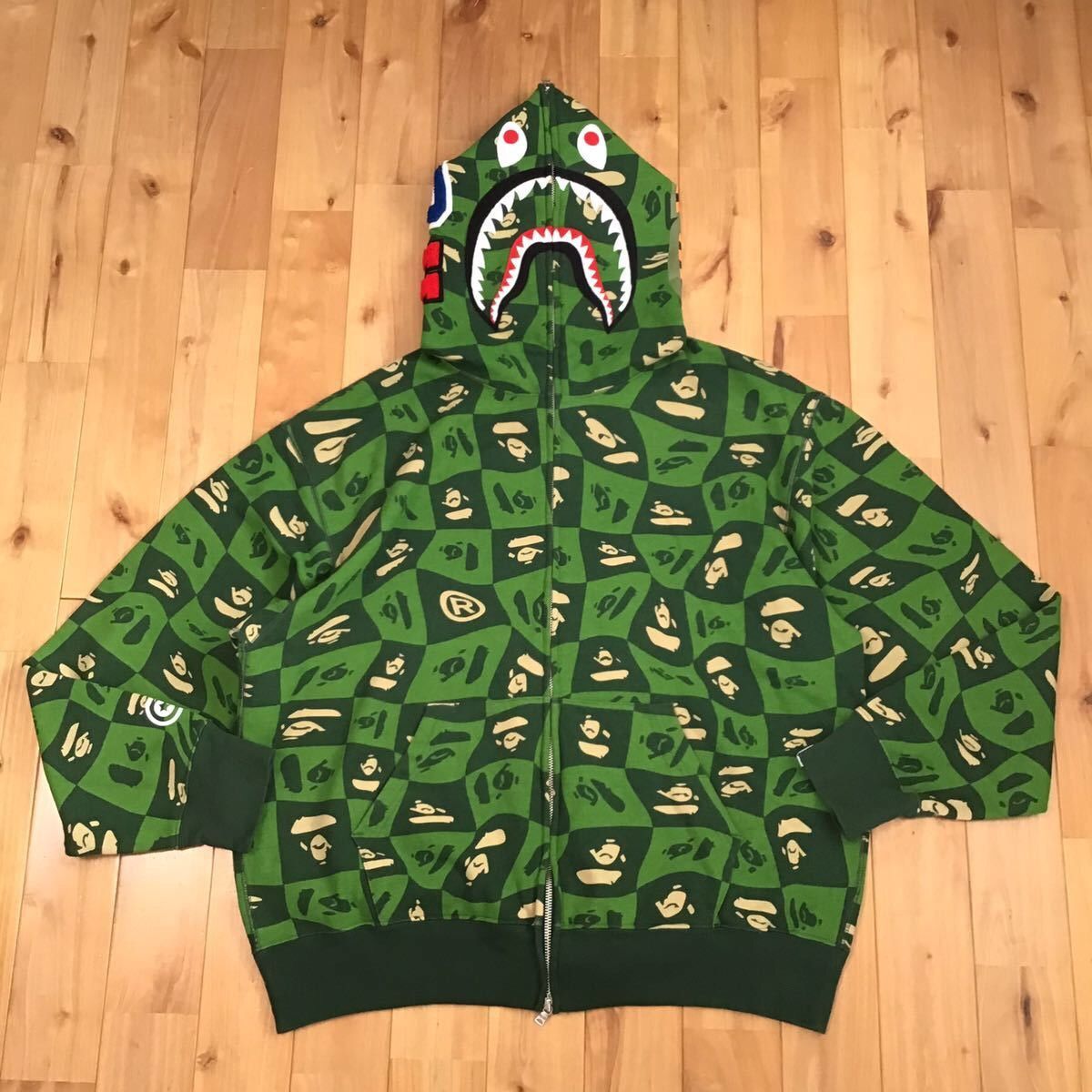 Bape Bape Face Logo Shark Full Zip Hoodie Green A Bathing Ape 