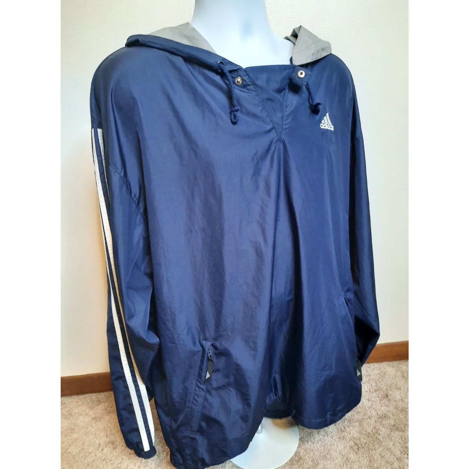 Adidas VINTAGE adidas Full Zip Windbreaker Jacket XL Hooded 3 Stripes Trefoil Blue Mens Size US XL / EU 56 / 4 - 2 Thumbnail