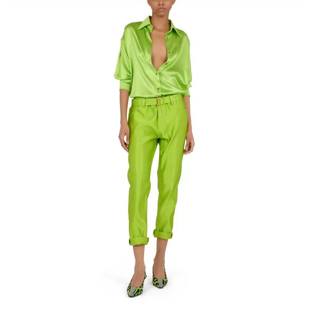 Tom Ford o1loc1c1024 PAW143 Silk Duchesse Boyfriend Pant in Green Size 24" / US 00 / IT 34 - 2 Thumbnail