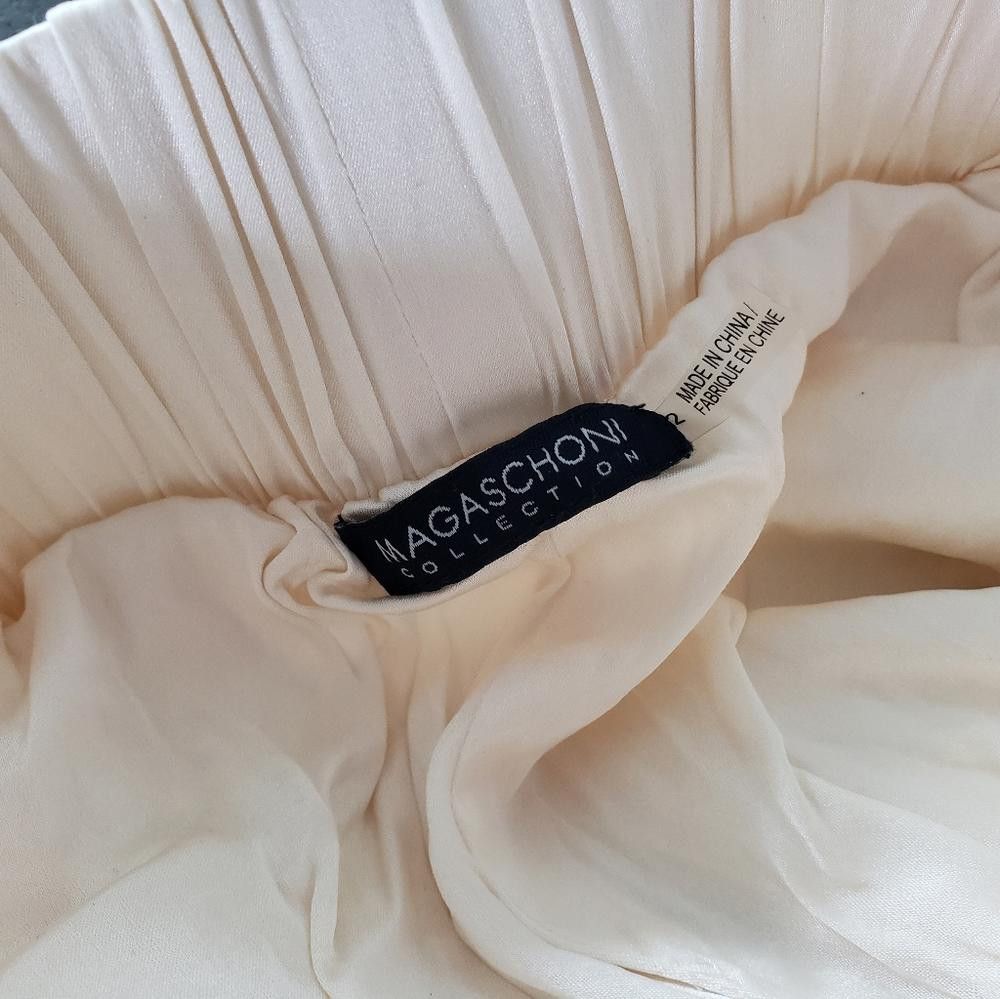 Designer White Cream Silk MAGASCHONI High Waisted Draped Midi Size 26" / US 2 / IT 38 - 5 Thumbnail
