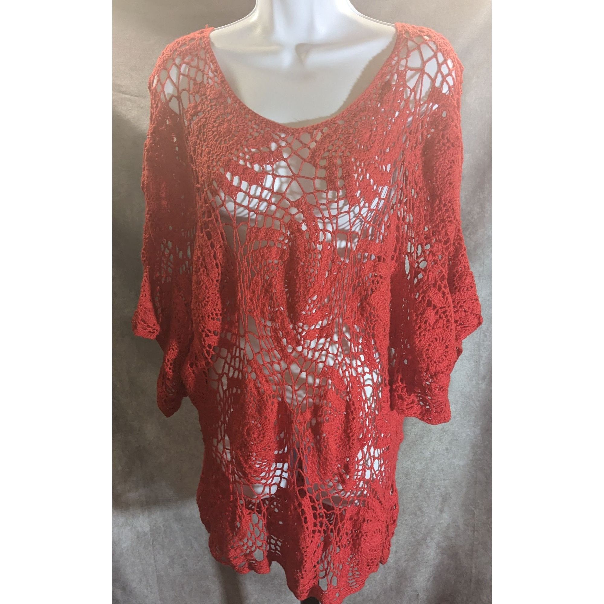 Other Denim 24/7 Crochet Floral Sweater Red Open Knit Boho Summer Size M / US 6-8 / IT 42-44 - 1 Thumbnail