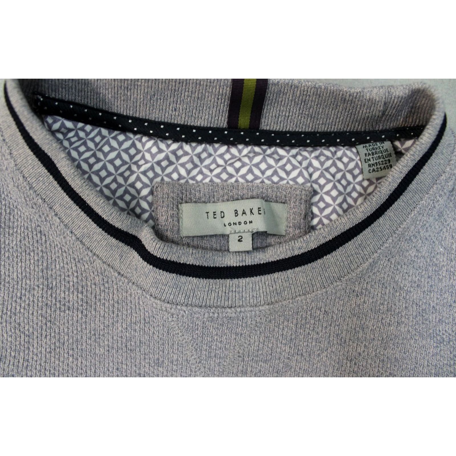 Ted Baker Ted Baker Mens Medium Gray Crewneck Knit Pullover Top Sweater Cotton Blend Trim Size US S / EU 44-46 / 1 - 2 Thumbnail
