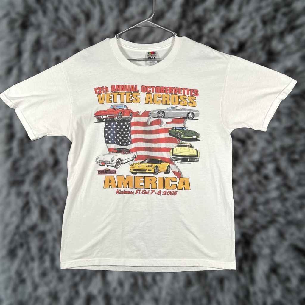 Fruit Of The Loom Vettes Across America Shirt Mens Large White Corvette Tee 2005 Size US L / EU 52-54 / 3 - 1 Thumbnail