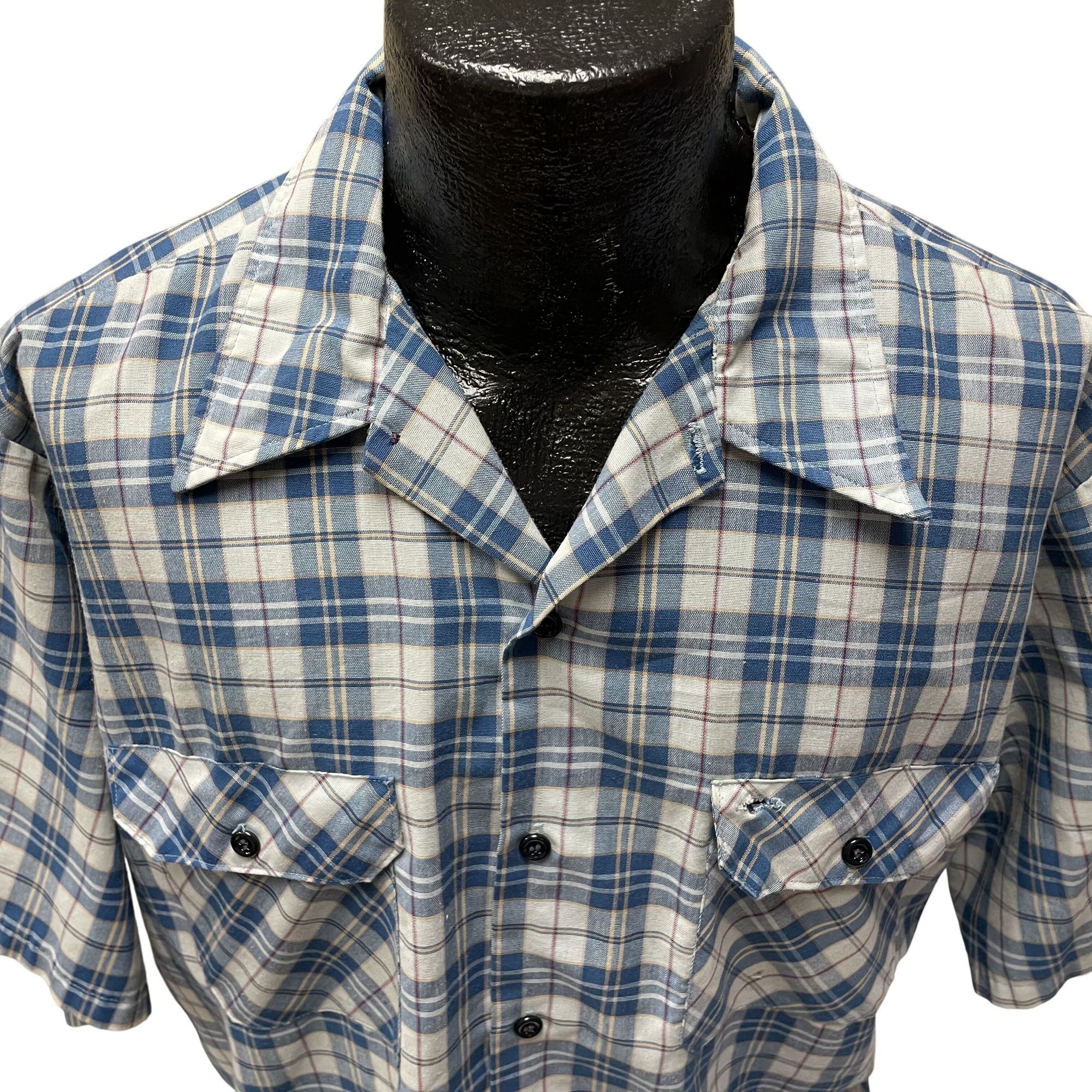 Sears Vtg Sears Work Wear SHADOW PLAID Rockabilly Thin Shirt Size US XL / EU 56 / 4 - 2 Thumbnail