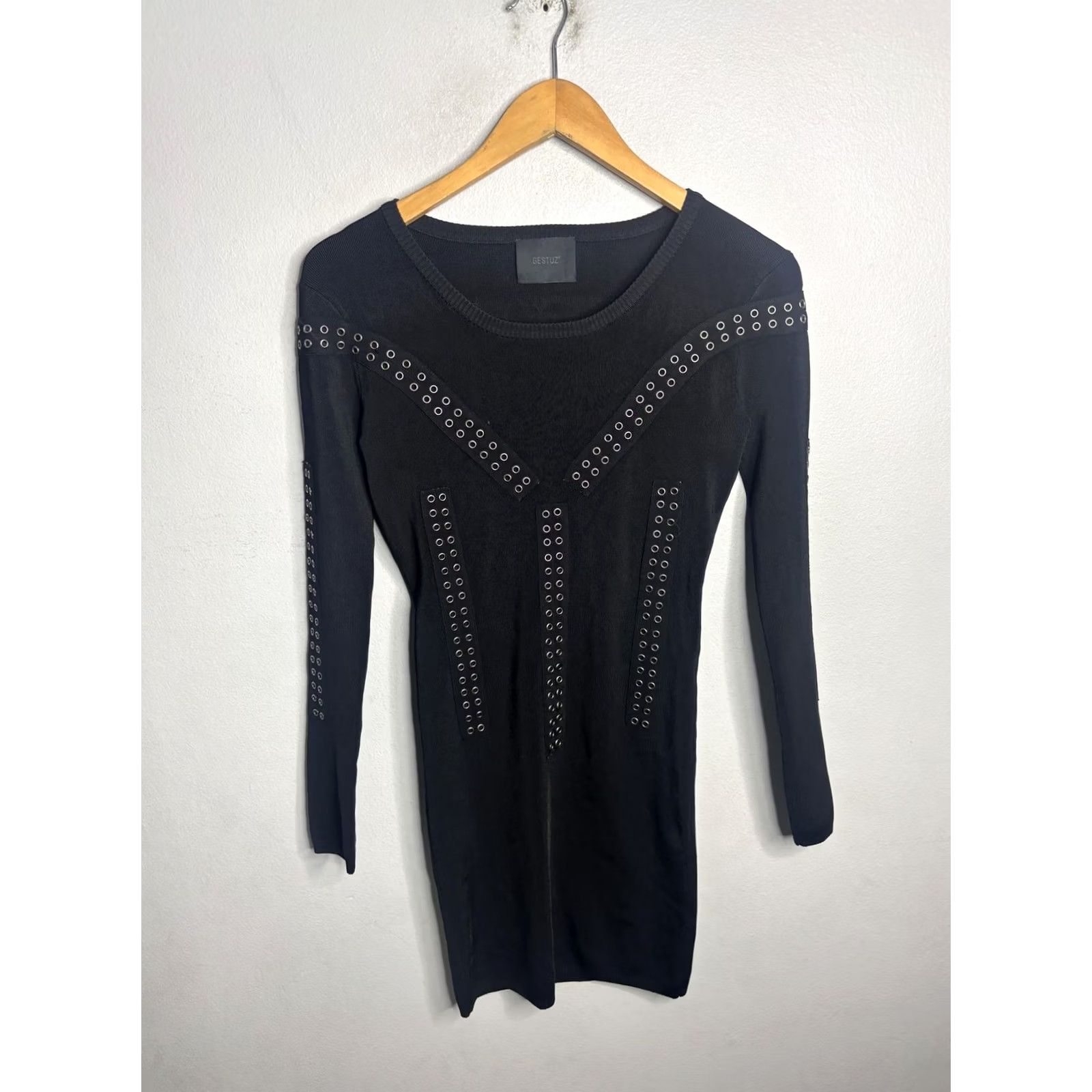 Gestuz Gestuz Sweater Dress Womens Small Black Eyelet Grommet Long Sleeve Bodycon Size S / US 4 / IT 40 - 6 Thumbnail