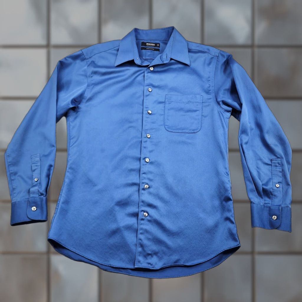 Murano Murano Shirt Mens 15.5 33 Blue Liquid Cotton Long Sleeve Button Up Dress Shirt Size 42R - 1 Thumbnail