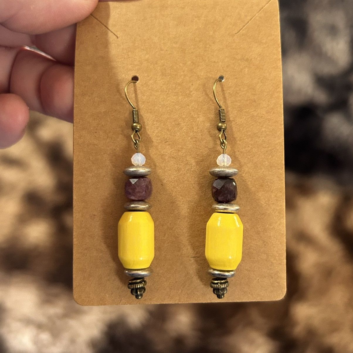 Handmade Handcrafted vintage bead faceted amethyst opalite earrings Size ONE SIZE - 2 Thumbnail