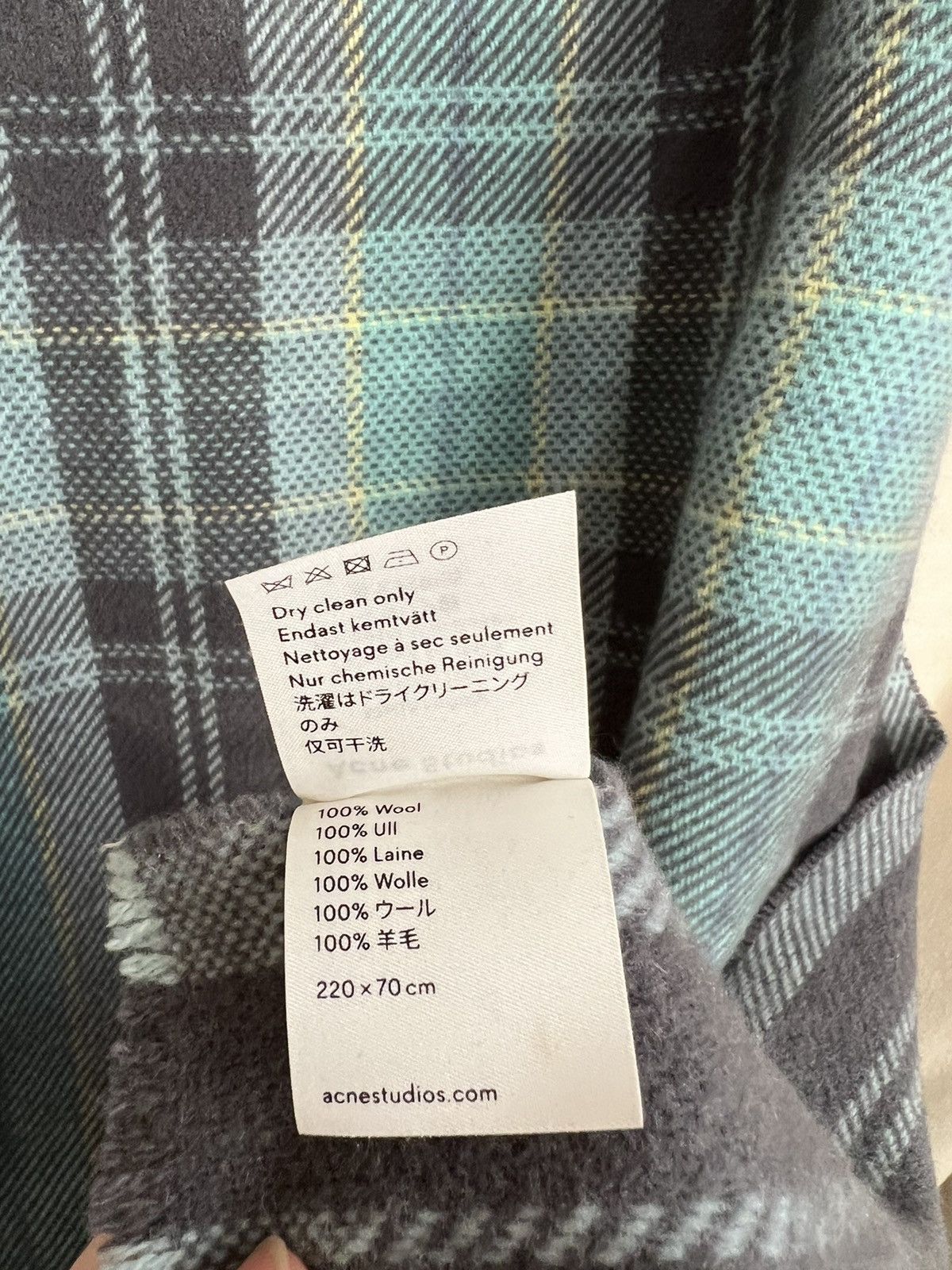 Acne Studios Acne Studios Cassiar Check Wool Scarf In Grey/Turquoise Size ONE SIZE - 8 Thumbnail