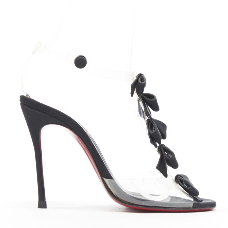 Christian Louboutin CHRISTIAN LOUBOUTIN Bow Bow black grosgrain ribbon PVC t-strap sandal heels EU36 Size US 6 / IT 36 - 1 Thumbnail