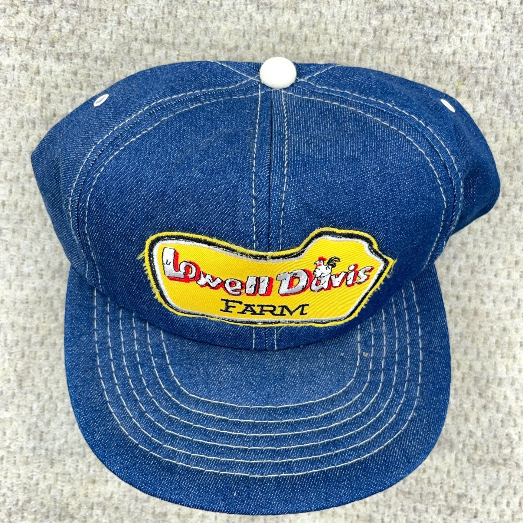 Vintage VINTAGE Denim Trucker Hat Snapback Cap 80s 90s Lowell Davis Farm Patch Logo Jean Yupoong Men Adjustable Blue Size US 35 - 4 Thumbnail