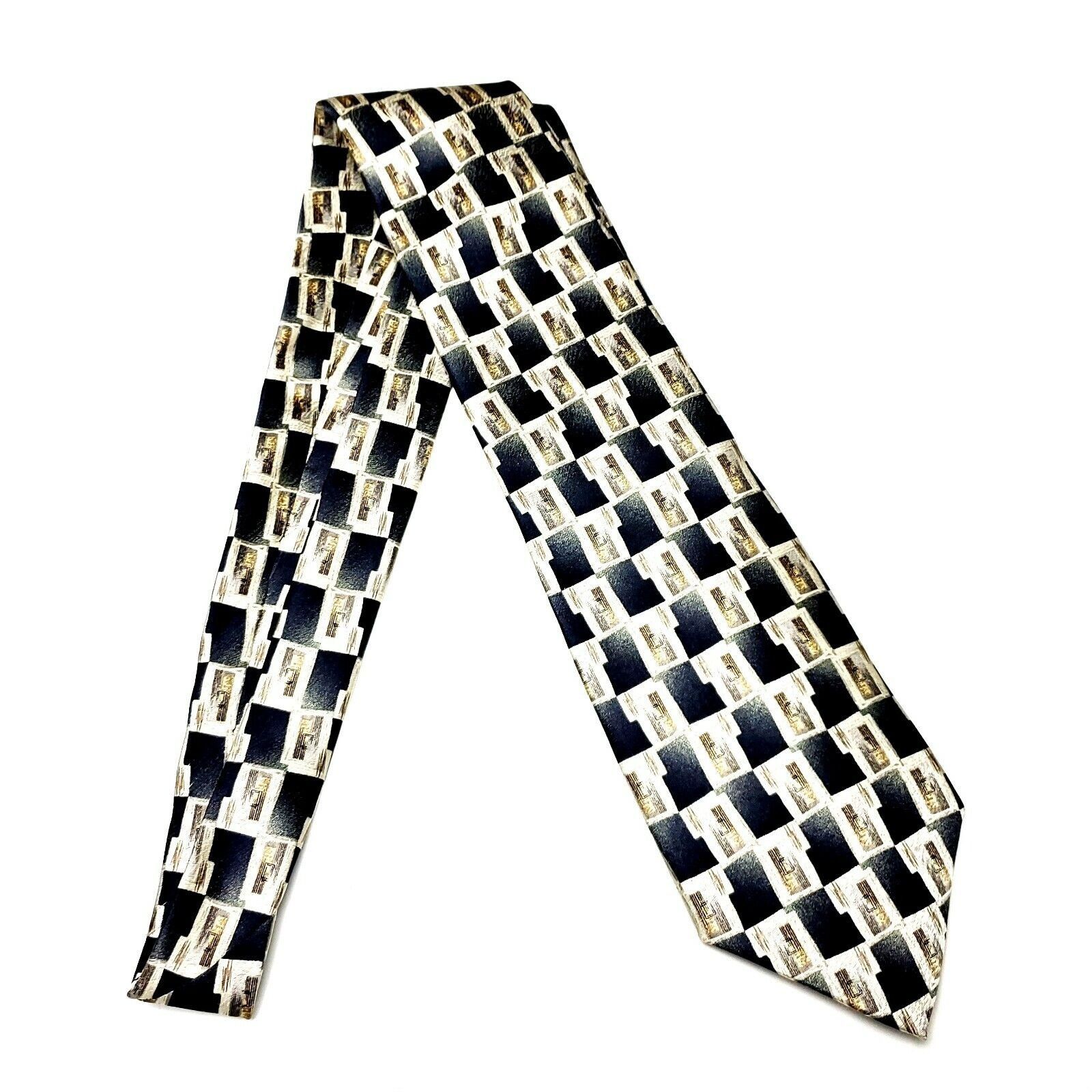 Pierre Cardin Pierre Cardin Silk Tie Print Gray Tan Geometric Wide Size ONE SIZE - 6 Thumbnail