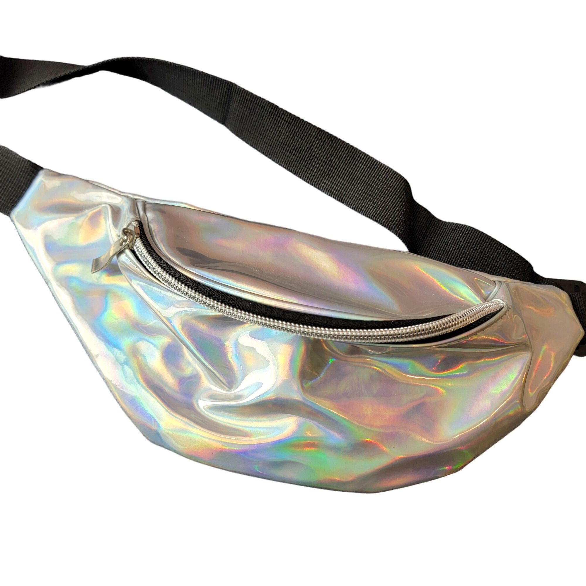 Holographic Belt Bag Travel Purse Handbag Women Silver New A, Men's