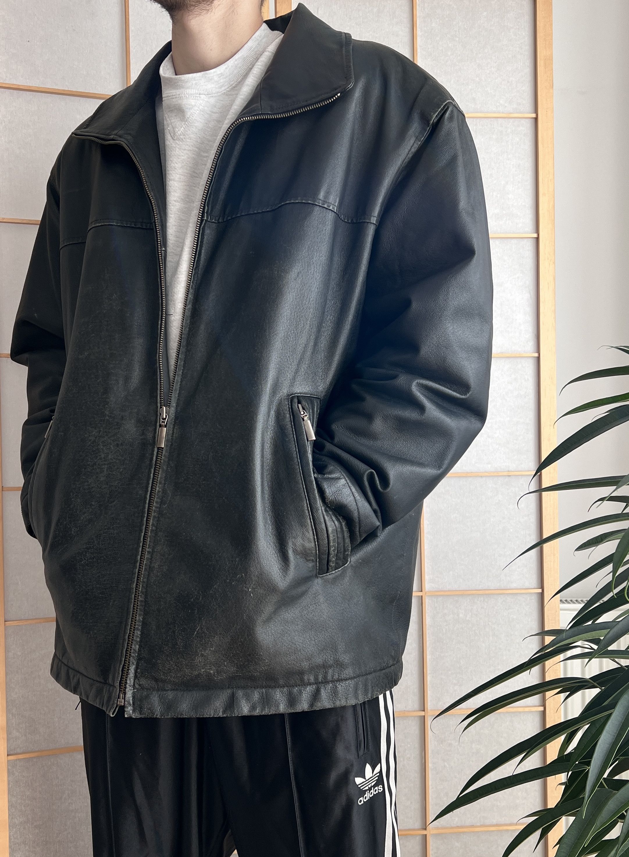 90s real leather jacket coat boxy fit y2k avant garde opium