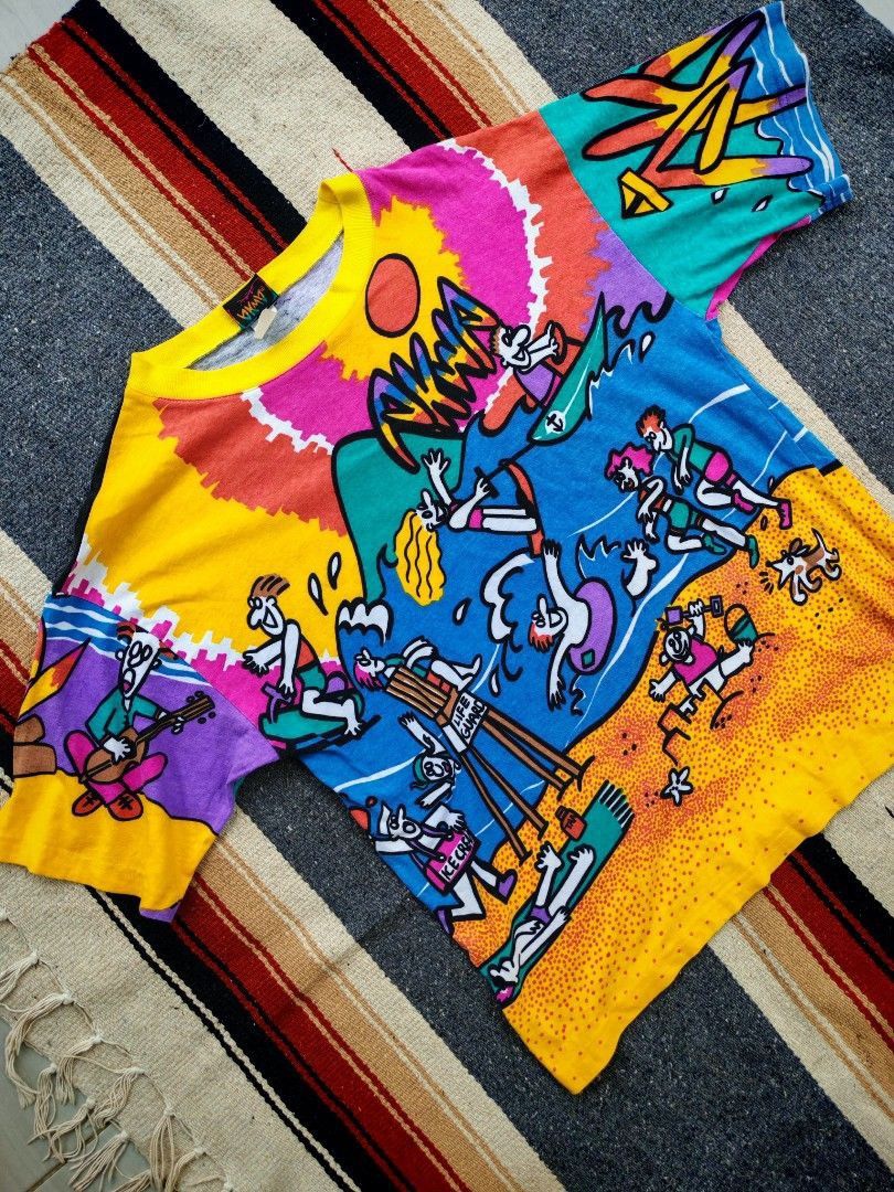 Vintage Vintage AKWA USA All Over Beach Graphic Tee 90s Rare Size US M / EU 48-50 / 2 - 2 Thumbnail