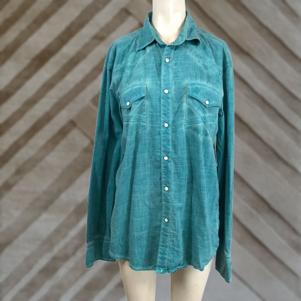 Wrangler Wrangler 20X Men's Turquoise Slub Cotton Western Snap Shirt Medium Size US M / EU 48-50 / 2 - 1 Thumbnail