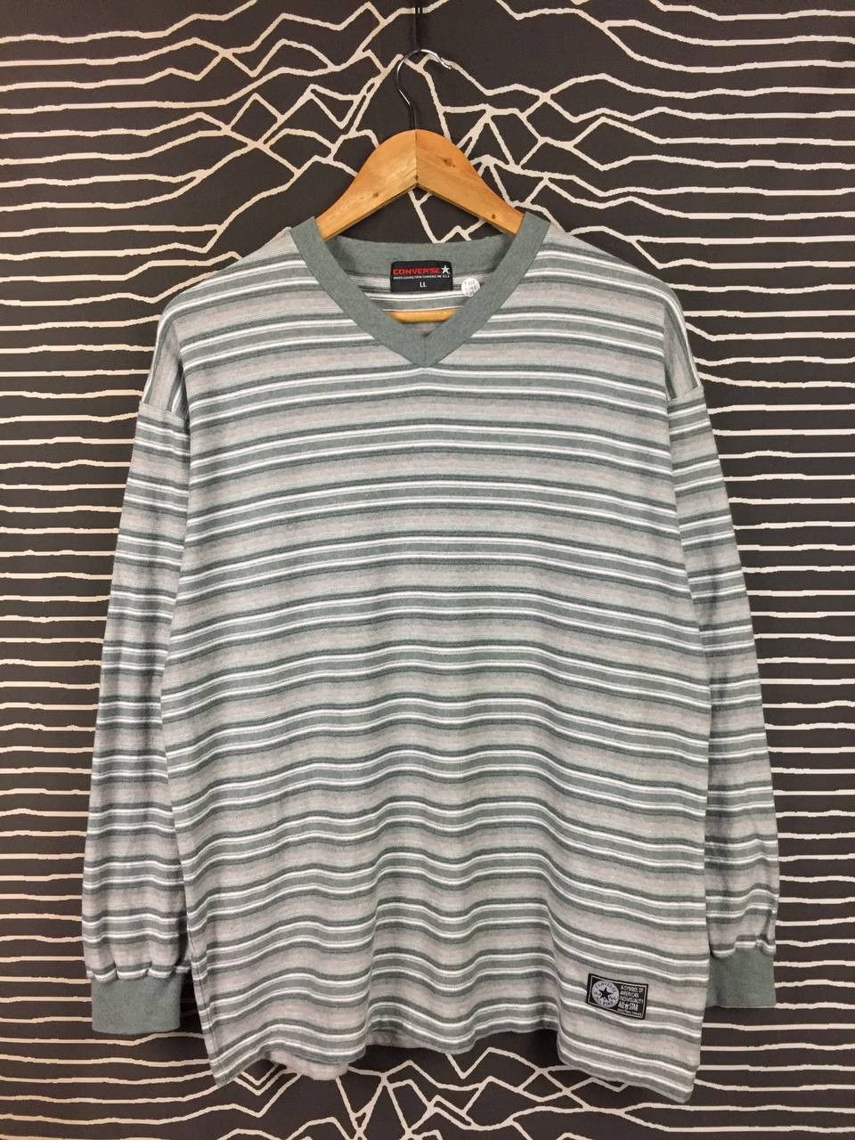 Converse Vtg Converse All Star Striped Long Sleeve V-Neck Tee Size US XL / EU 56 / 4 - 1 Thumbnail