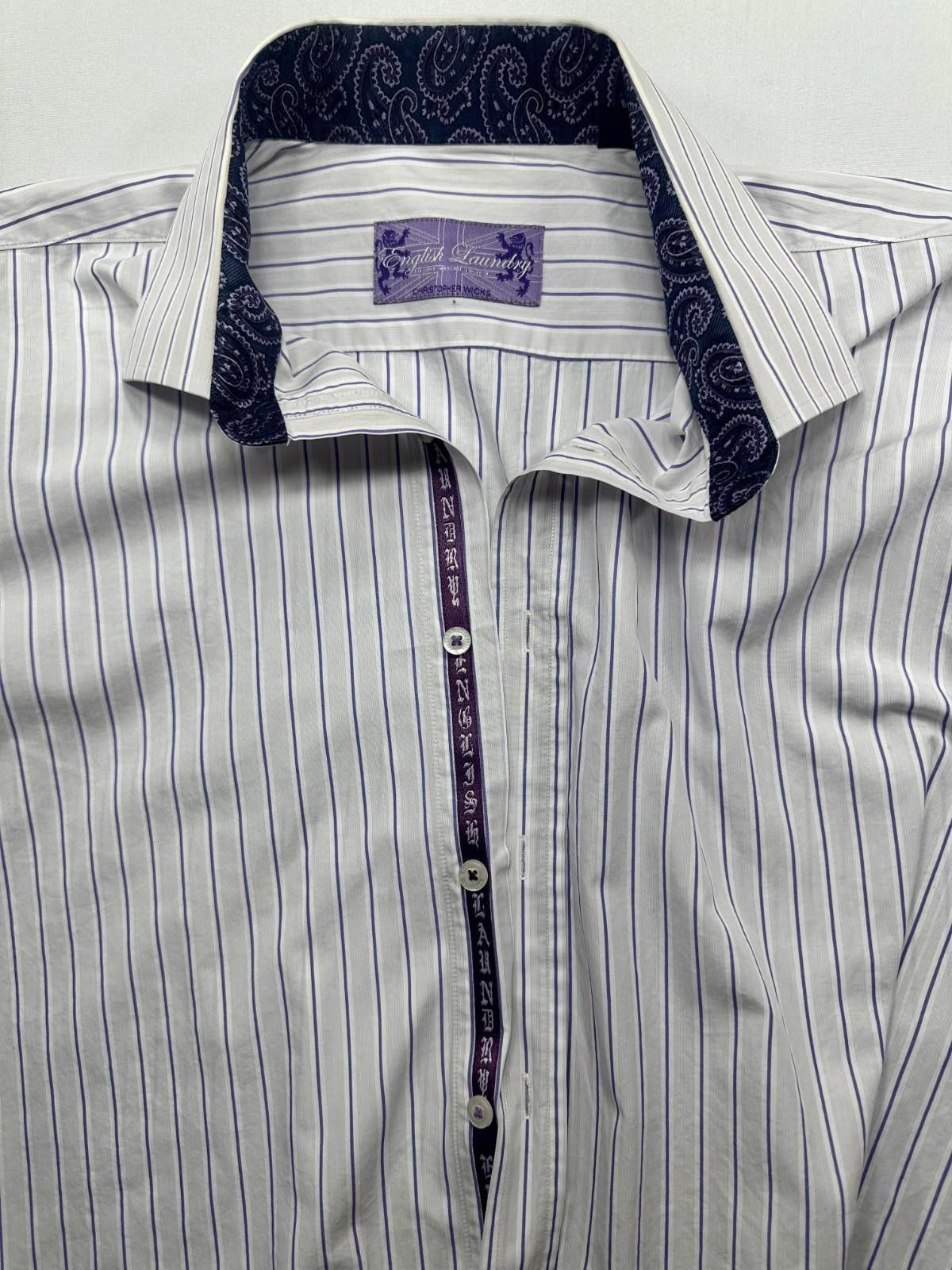 English Laundry English Laundry Embroidered Purple Striped Shirt White 2XL Size US XXL / EU 58 / 5 - 3 Thumbnail