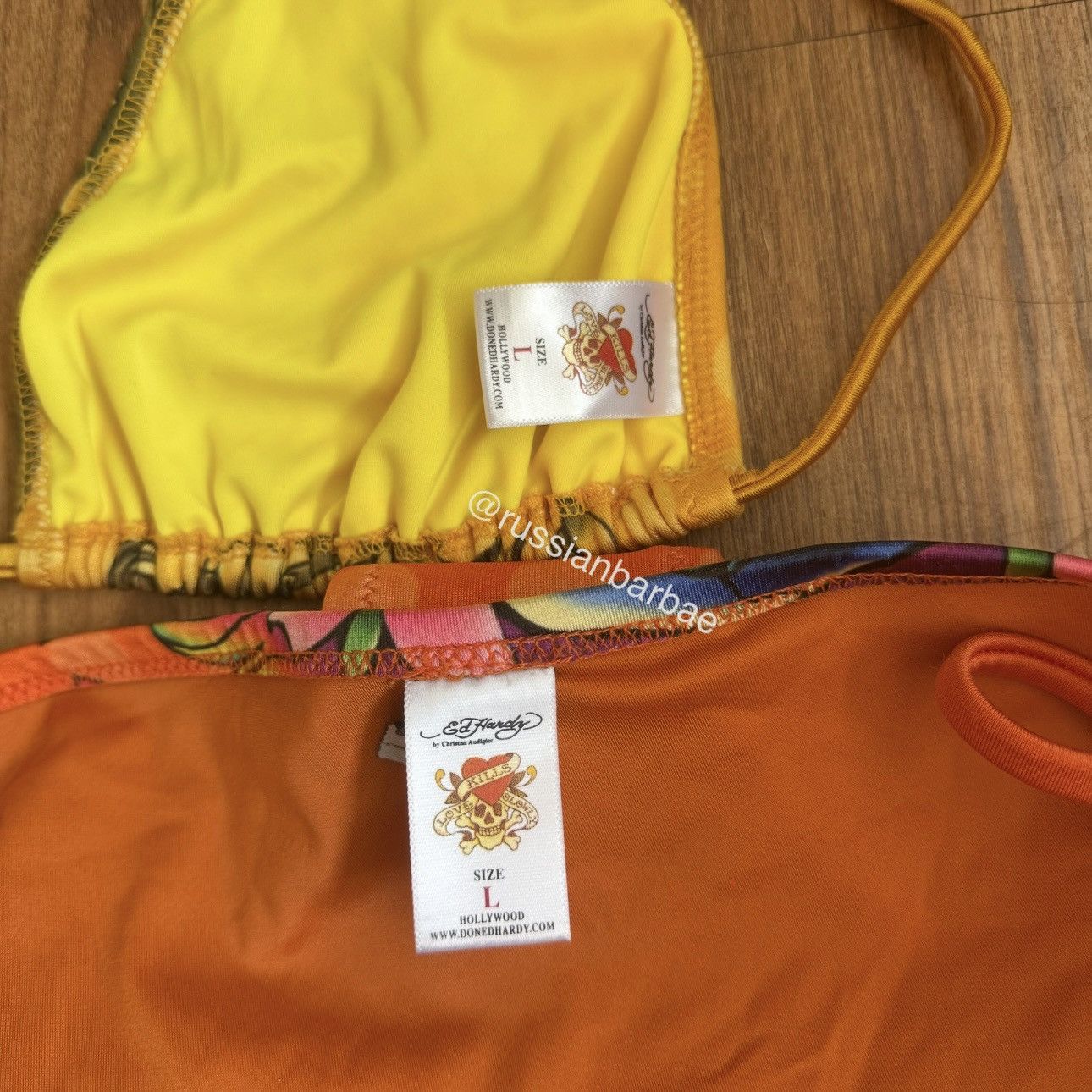 Ed Hardy ED HARDY Vintage Y2K Yellow Orange Floral Skulls Bikini Set Size L / US 10 / IT 46 - 11 Thumbnail