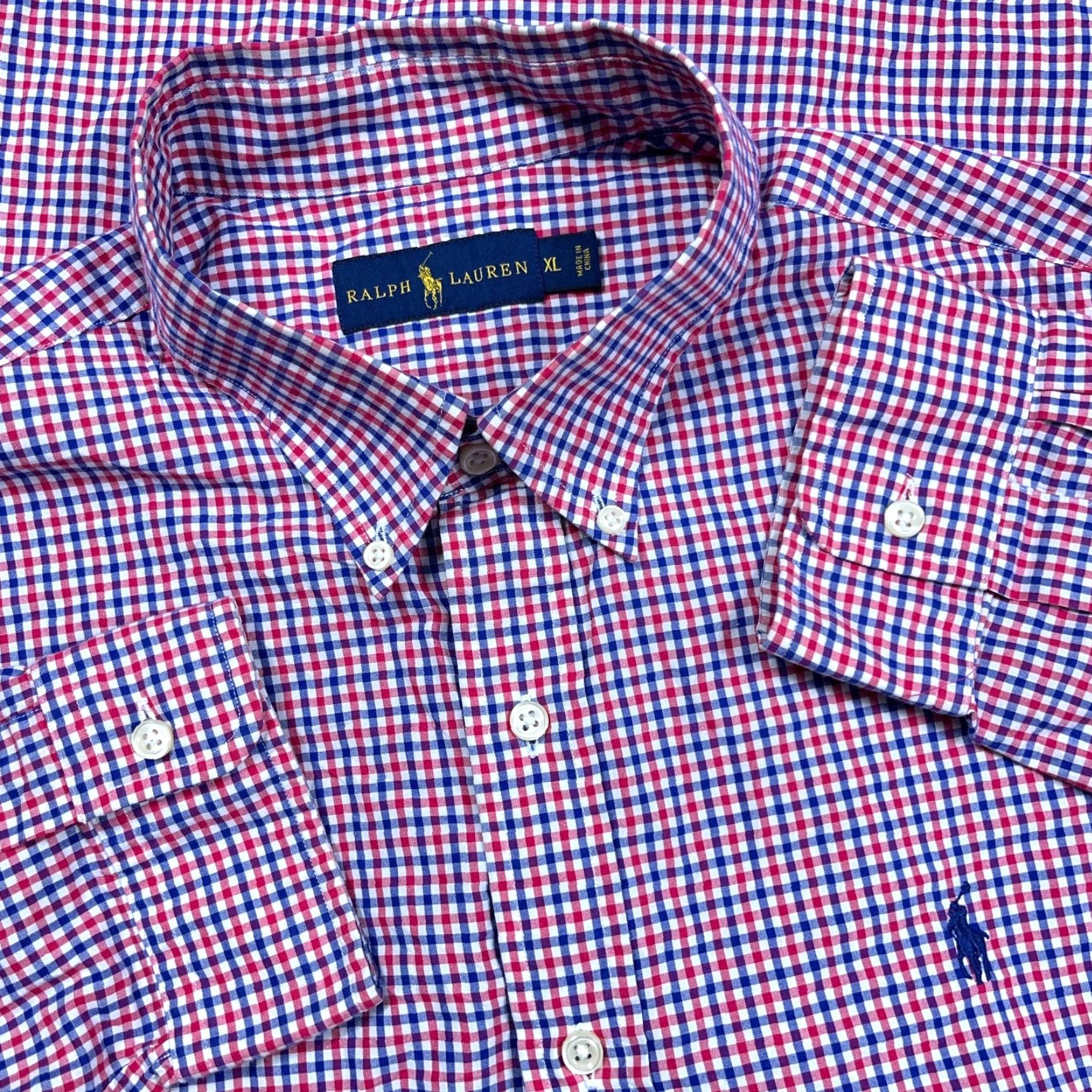 Ralph Lauren Ralph Lauren Shirt Men XL Red Blue Button Up Tattersall Plaid Poplin Dress Adult Size 46R - 2 Thumbnail