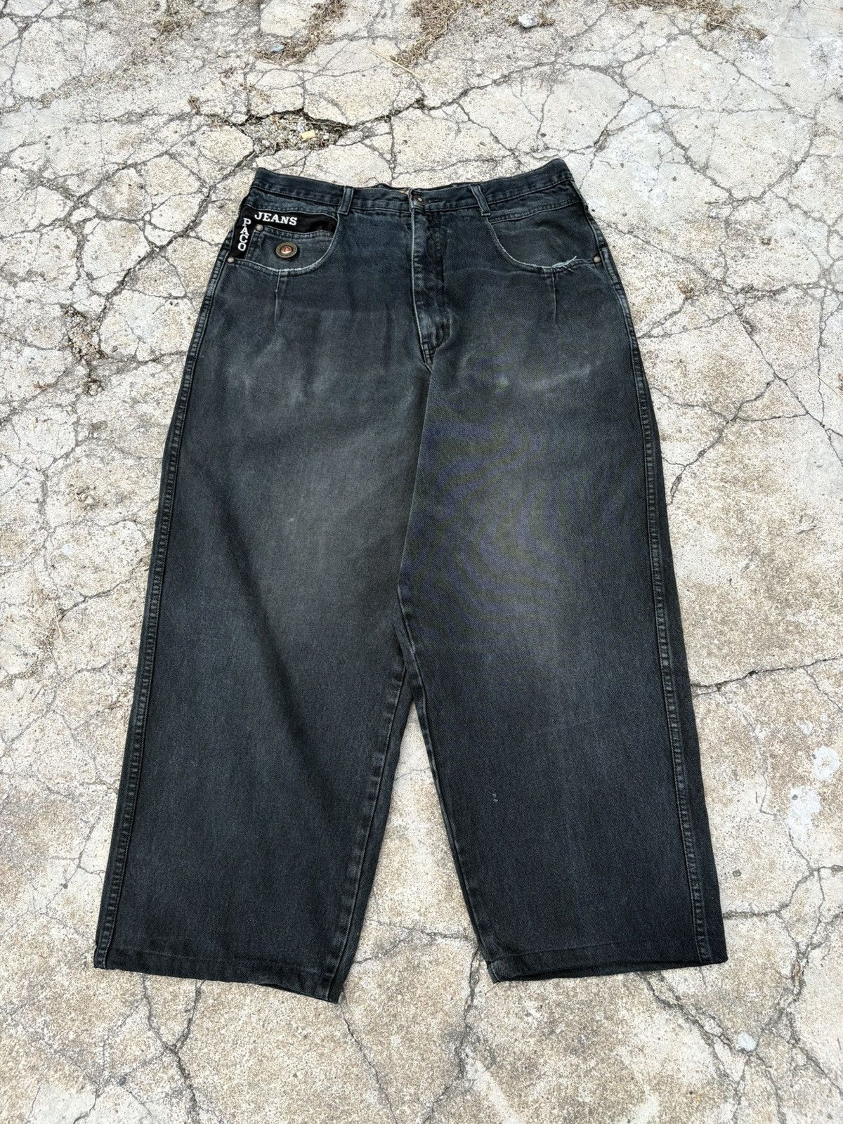 JNCO Vintage Y2K Paco Baggy Jeans Faded Black Washed Size US 34 / EU 50 - 2 Thumbnail