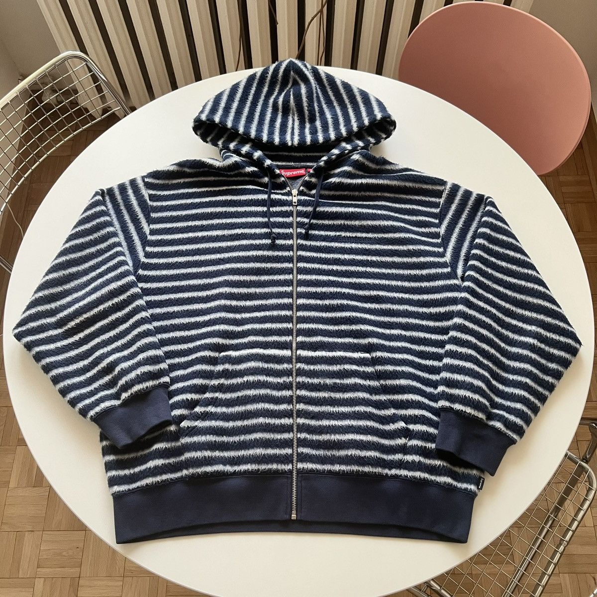 Supreme Supreme Brushed Zip Up Hooded Sweatshirt Navy L | Grailed