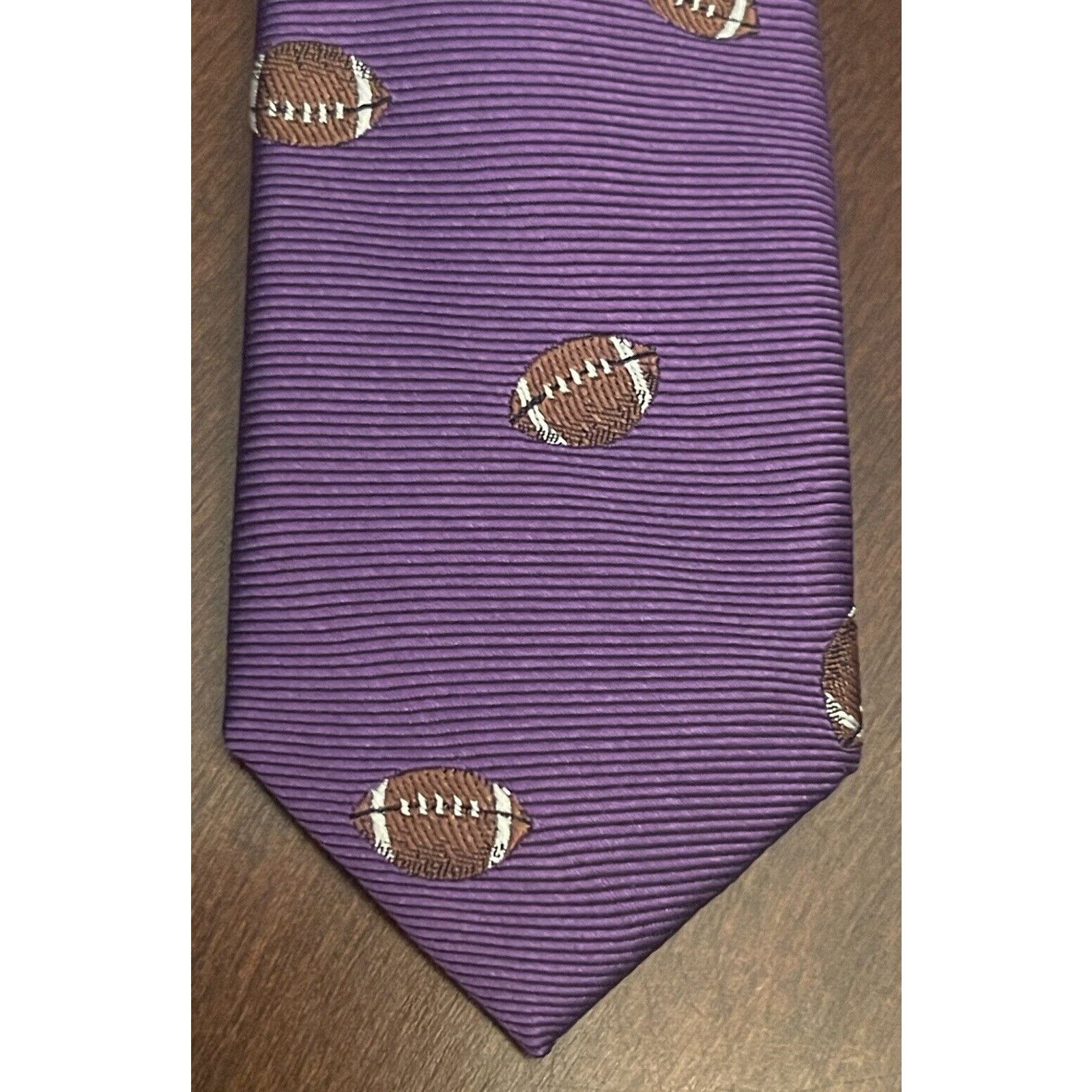 Chaps Chaps Purple Brown 100% Silk Made In China Football Print Size ONE SIZE - 6 Thumbnail