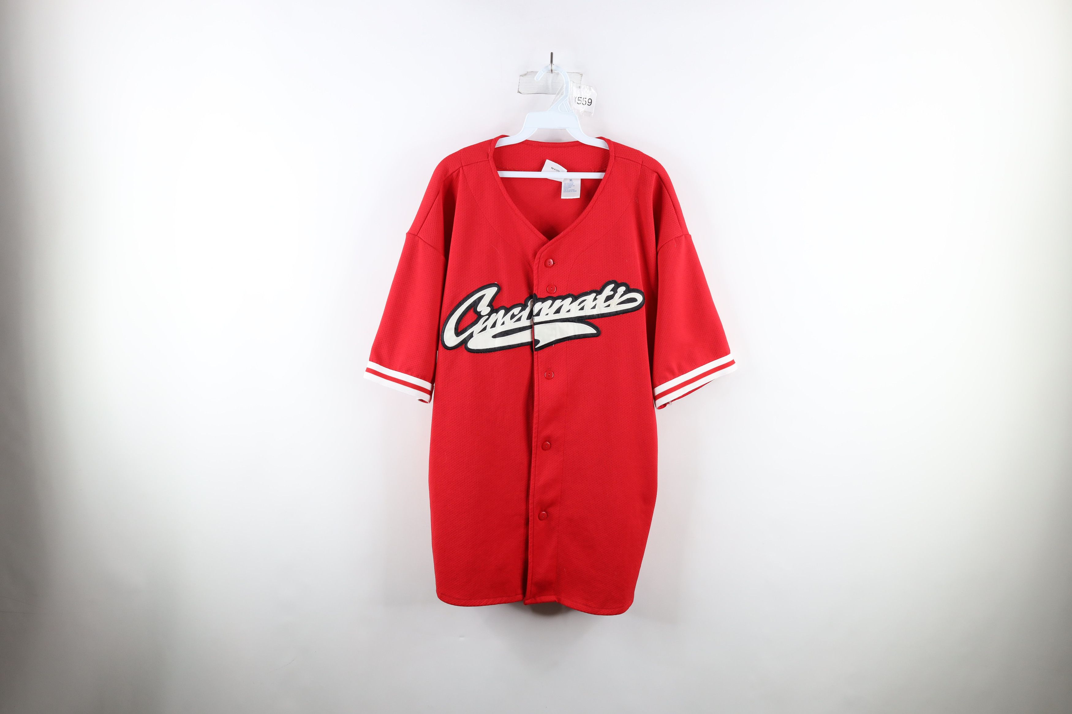 image of Vintage 90's Out University Of Cincinnati Baseball Jersey Red, Men's (Size Large)