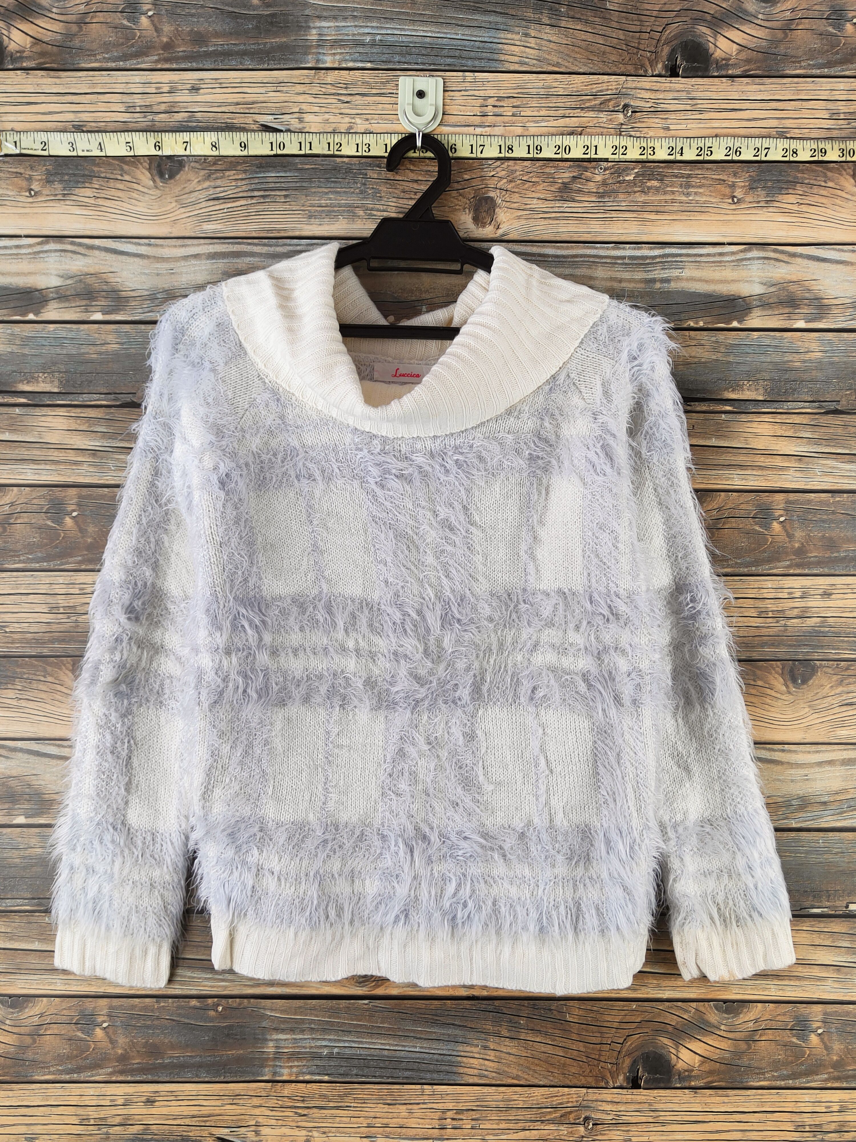 Japanese Brand DL Luccica Cream Purple Fur Mohair Knitwear #46-988 Size M / US 6-8 / IT 42-44 - 1 Thumbnail