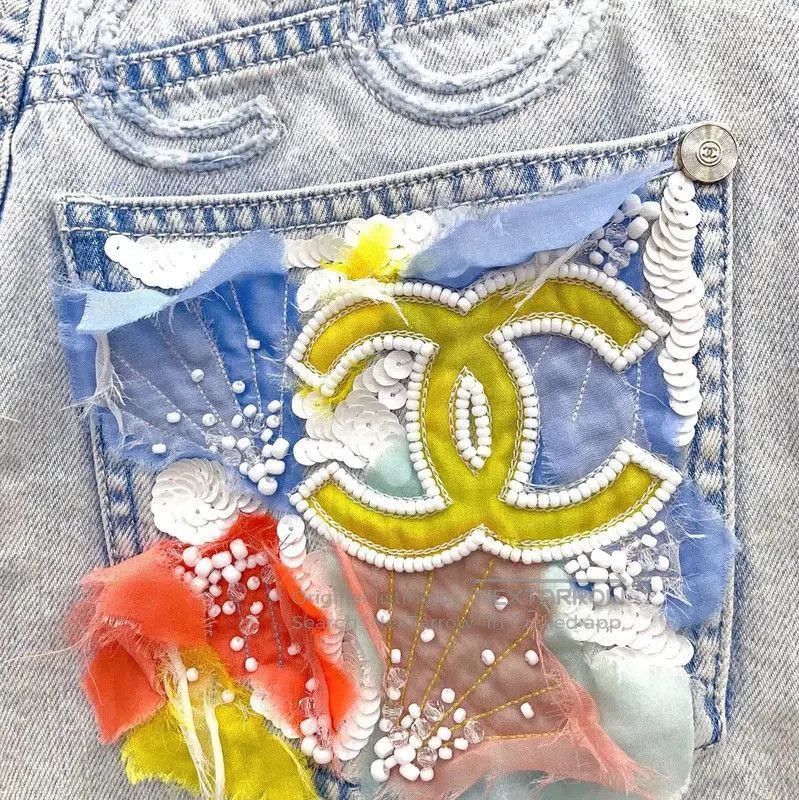 Chanel Chanel Blue Cotton Logo Women's Shorts . Size 23" - 6 Thumbnail