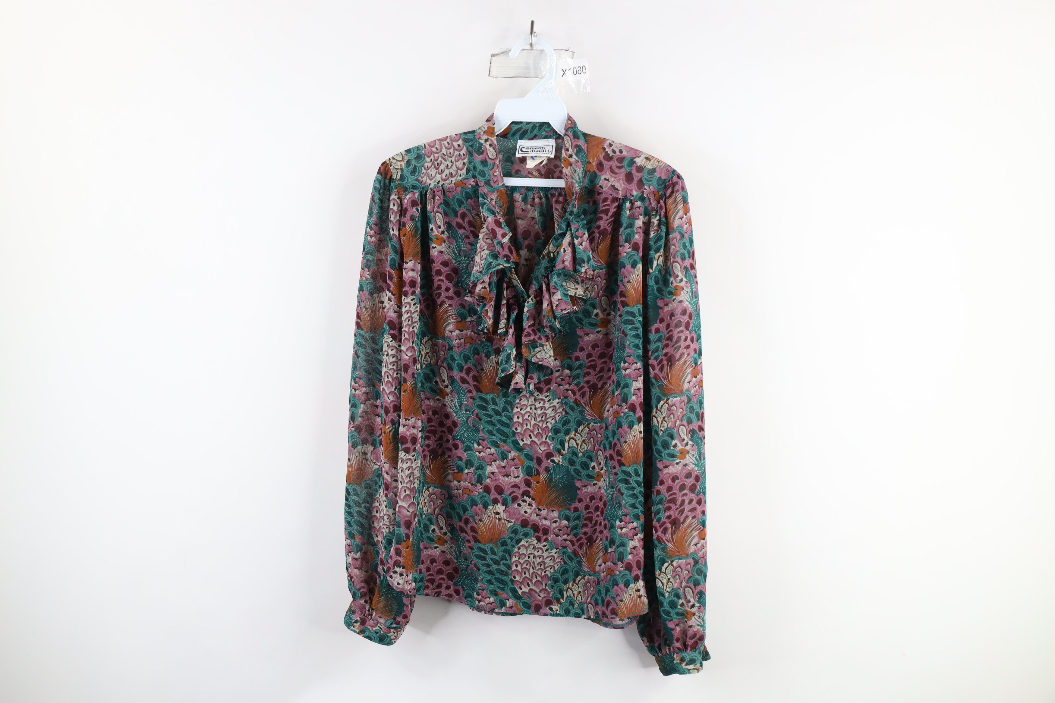 Vintage Vintage 70s Streetwear Feathers Ruffled Blouse Top USA Size M / US 6-8 / IT 42-44 - 1 Thumbnail